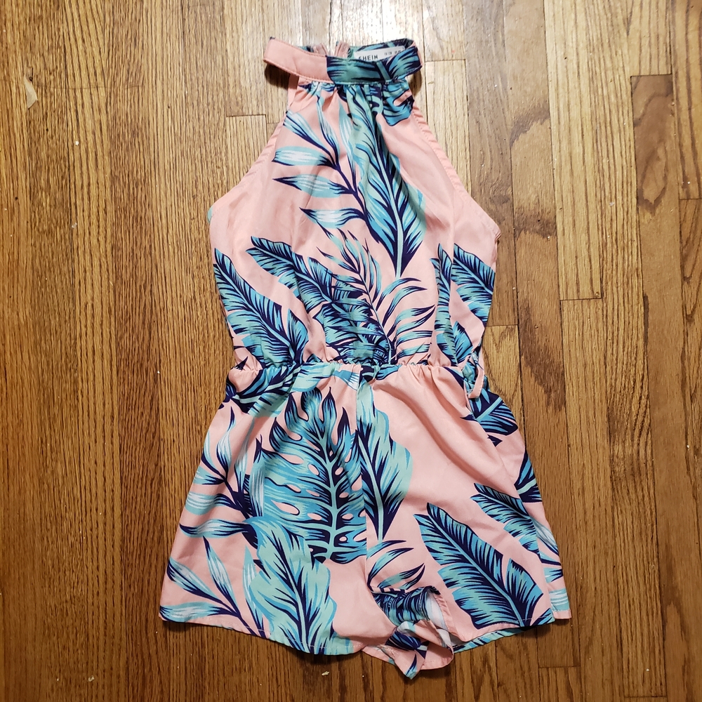 Tropical Leaf Print Girl's Shein Romper Sz 7/8 NWOT